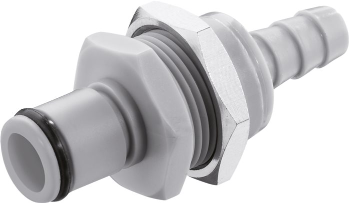 Exemplary representation: Coupling plug with grommet & bulkhead thread, polypropylene, grey