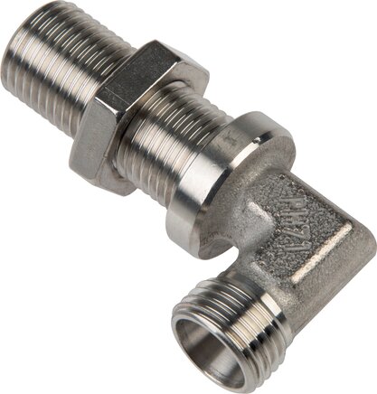 Exemplary representation: Elbow bulkhead screw connection, without nut & cutting ring, 1.4571